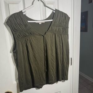 LOFT Dark Olive Blouse with Gathered Detail Boho Vibes